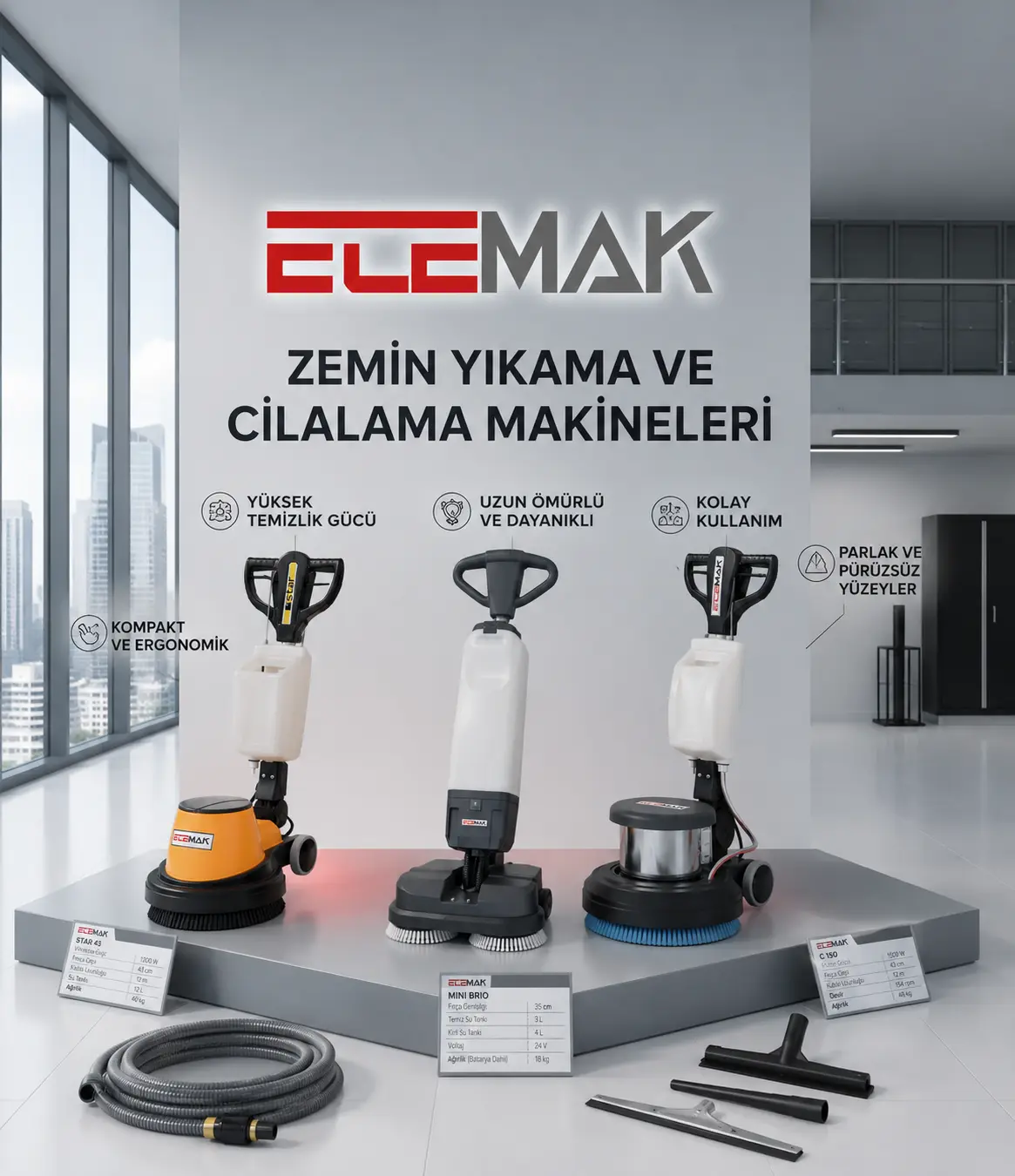 Mermer, mozaik ve sert zeminler için profesyonel zemin cilalama ve bakım makinesi.
